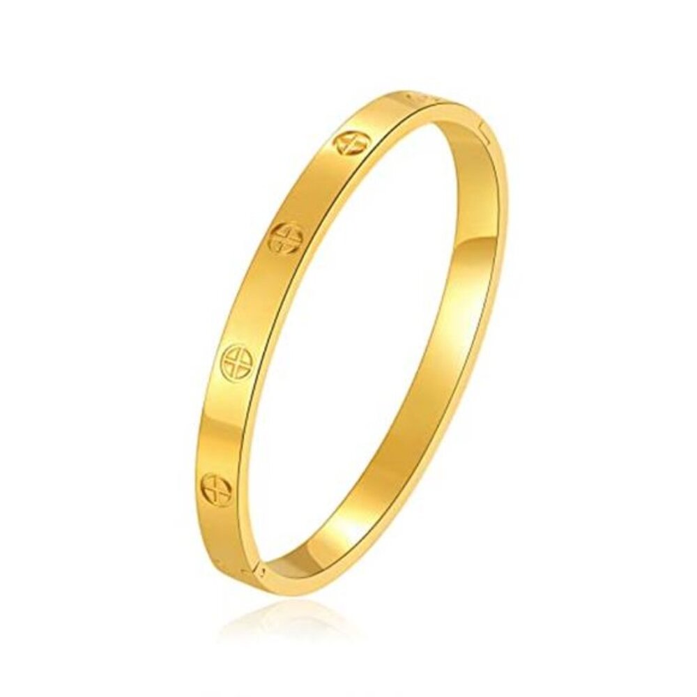18K Gold Plated Love Bracelet Stainless Steel Oval Cuff Bangle